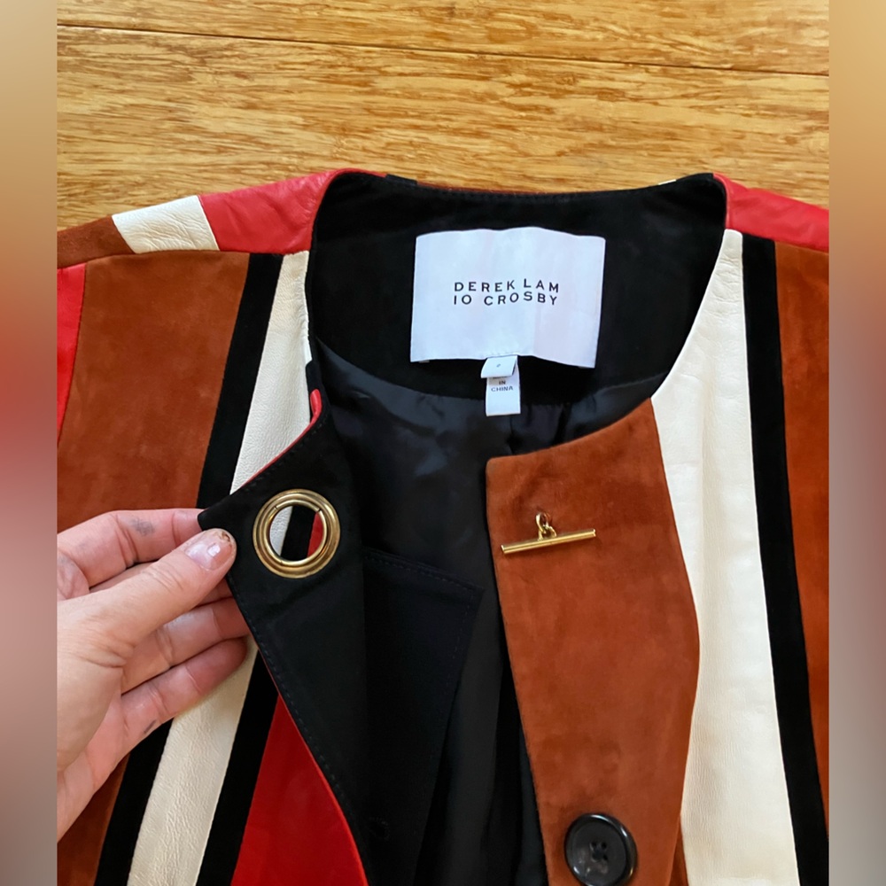 Leather color blocked Derek Lam 10 Crosby striped leather jacket - Picture 2 of 12